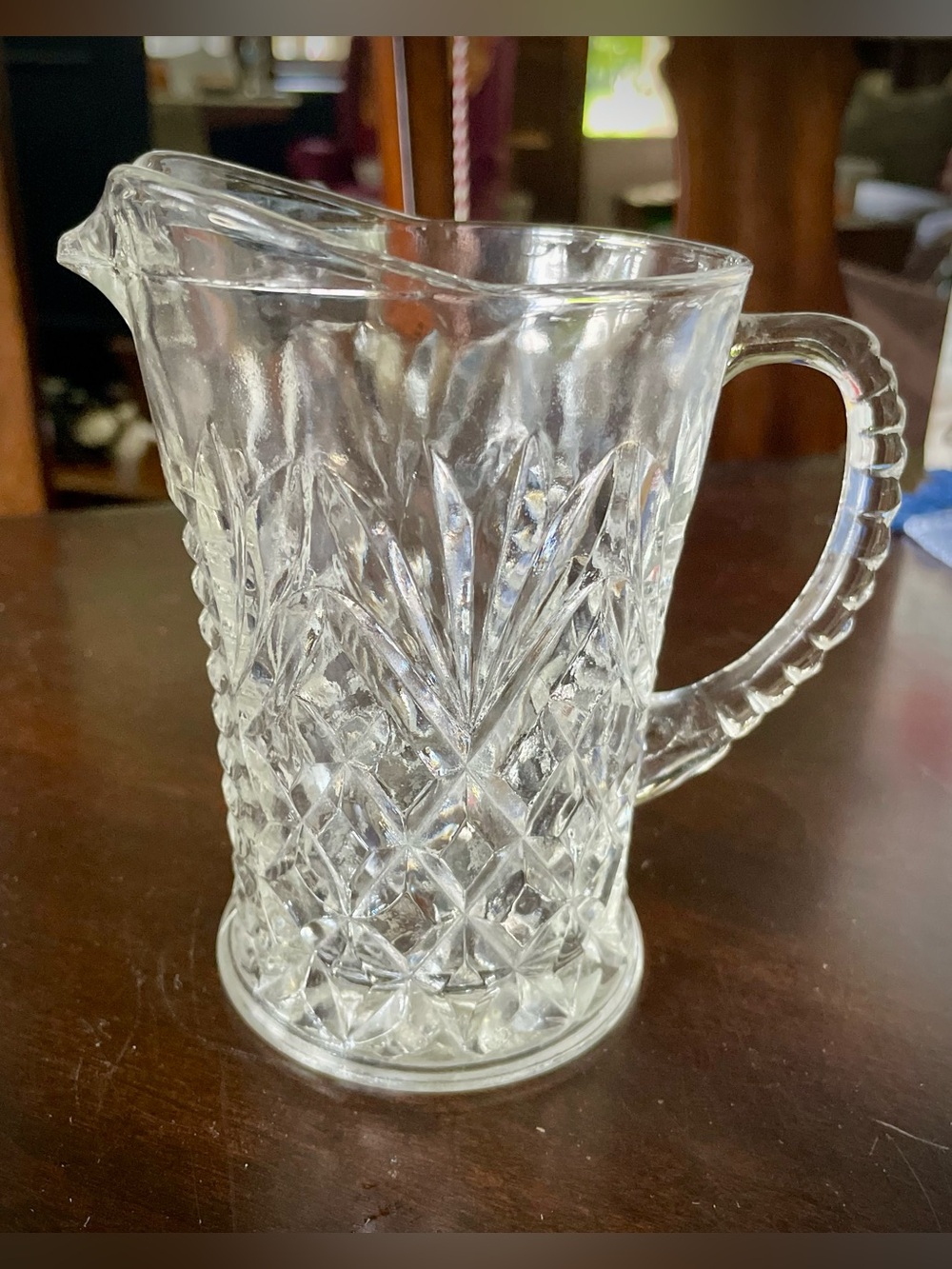Vintage Anchor Hocking Clear Pressed Glass Pitcher Creamer w/ Pineapple Pattern